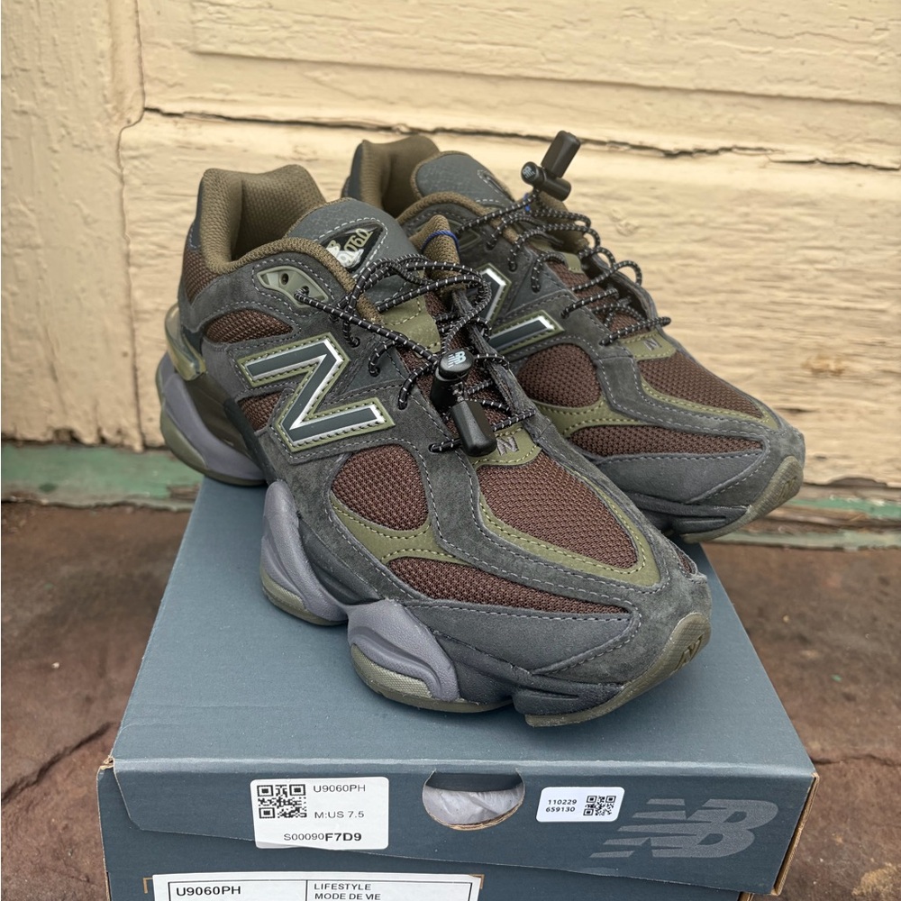 New Balance Olive and Charcoal Sneakers